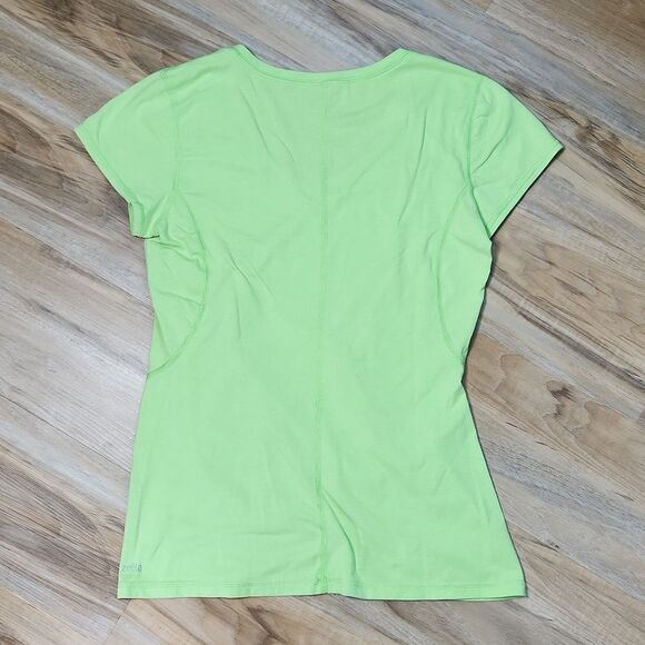 🔹️Zella Green Vneck Short Sleeve Ruched Athletic Top XLarge - Picture 2 of 9